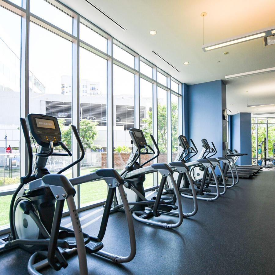 a gym with exercise equipment